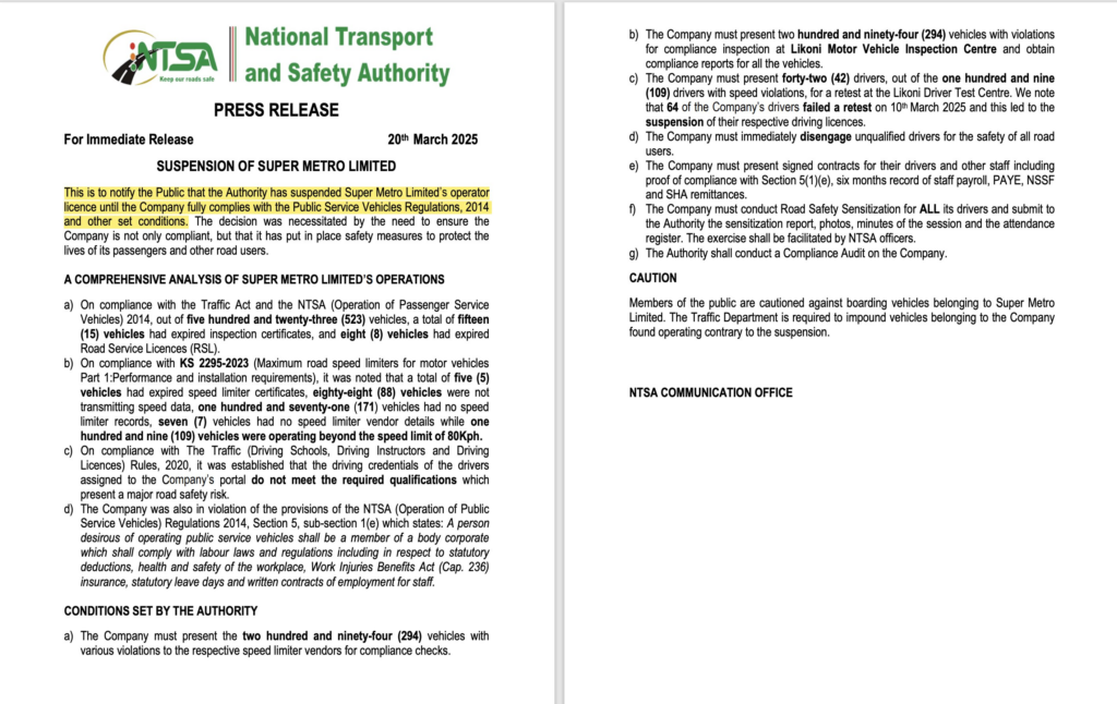 NTSA Press Release