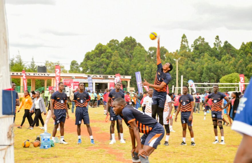 Players in action during the Kipchumba Karori International Volleyball Tournament in Eldoret.