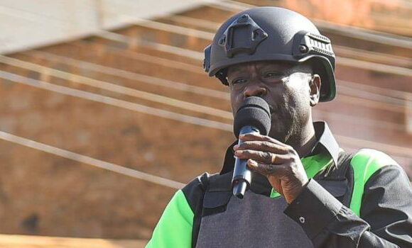 Gachagua in helmet during a rally