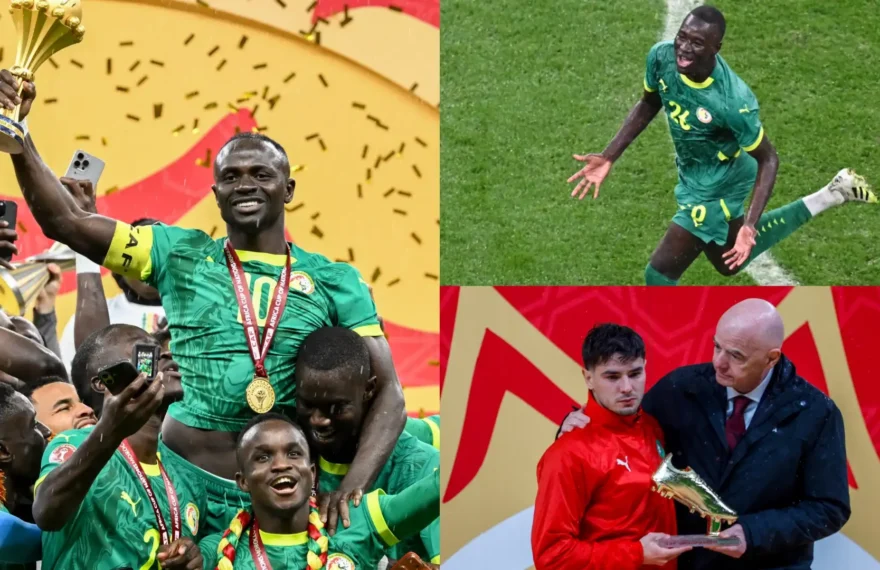 Senegal players celebrate after winning AFCON final against Morocco
