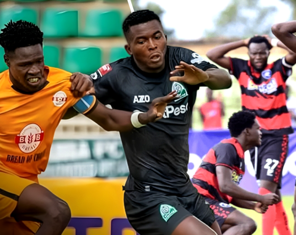BB Bread FC player take on Gor's defender during a match that saw Gor Mahia eliminated from the 2026 Mozzart Bet Cup at Nyayo National Stadium.