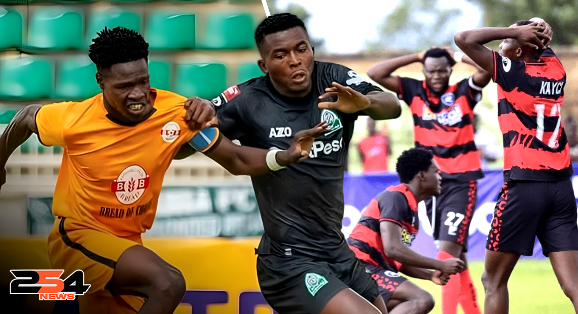 BB Bread FC player take on Gor's defender during a match that saw Gor Mahia eliminated from the 2026 Mozzart Bet Cup at Nyayo National Stadium.