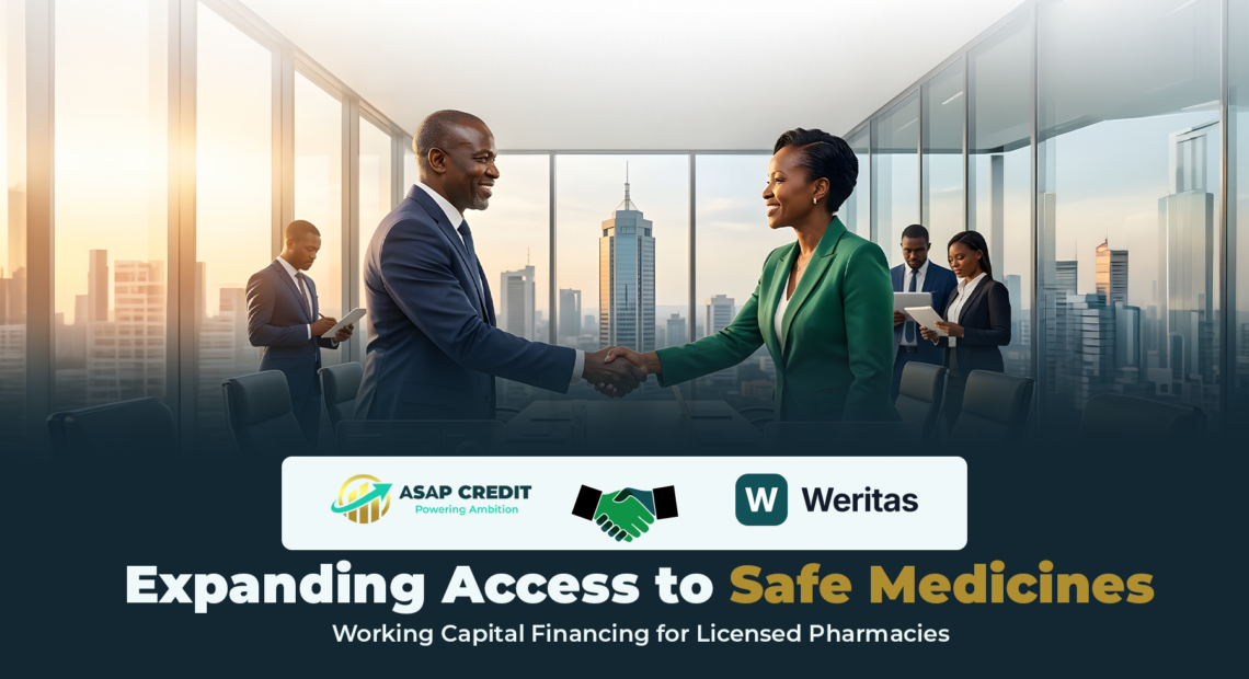 A pharmacist serving a customer as ASAP Credit and Weritas Health announce a pharmacy financing programme to improve access to verified medicines in Kenya.