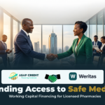 A pharmacist serving a customer as ASAP Credit and Weritas Health announce a pharmacy financing programme to improve access to verified medicines in Kenya.