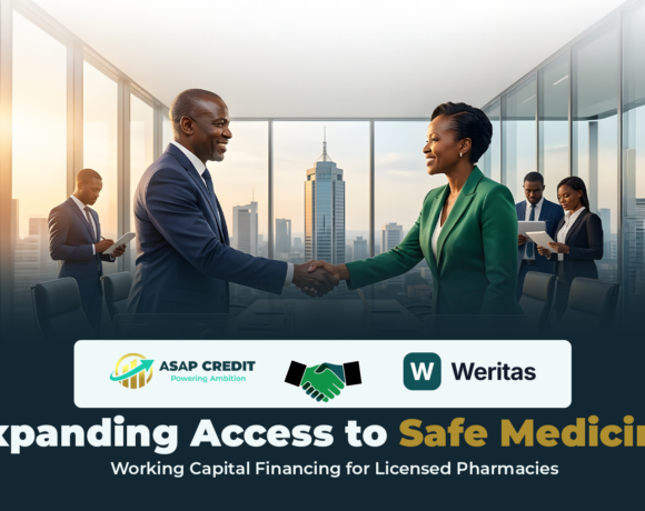 A pharmacist serving a customer as ASAP Credit and Weritas Health announce a pharmacy financing programme to improve access to verified medicines in Kenya.