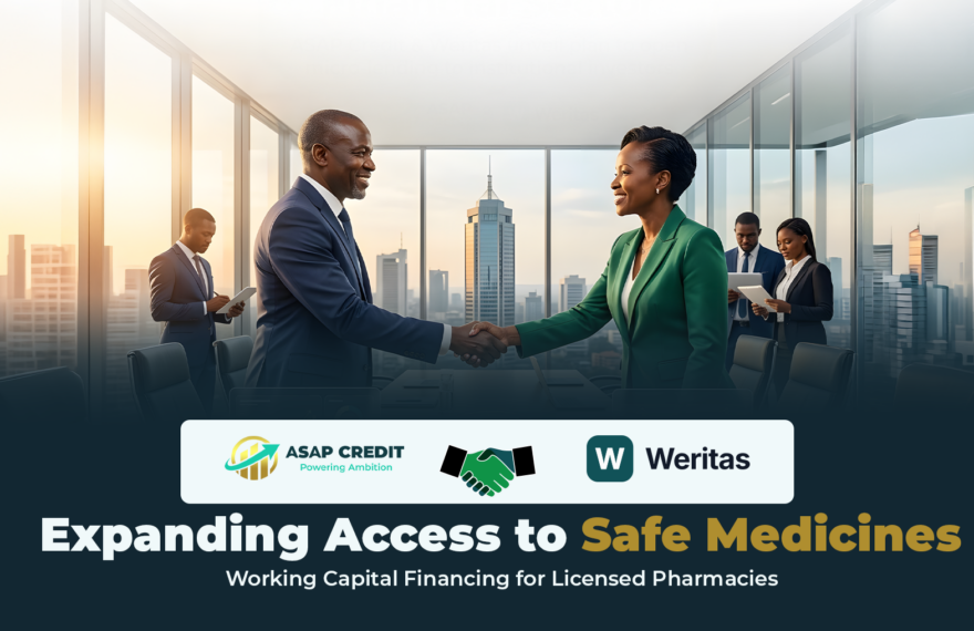 A pharmacist serving a customer as ASAP Credit and Weritas Health announce a pharmacy financing programme to improve access to verified medicines in Kenya.