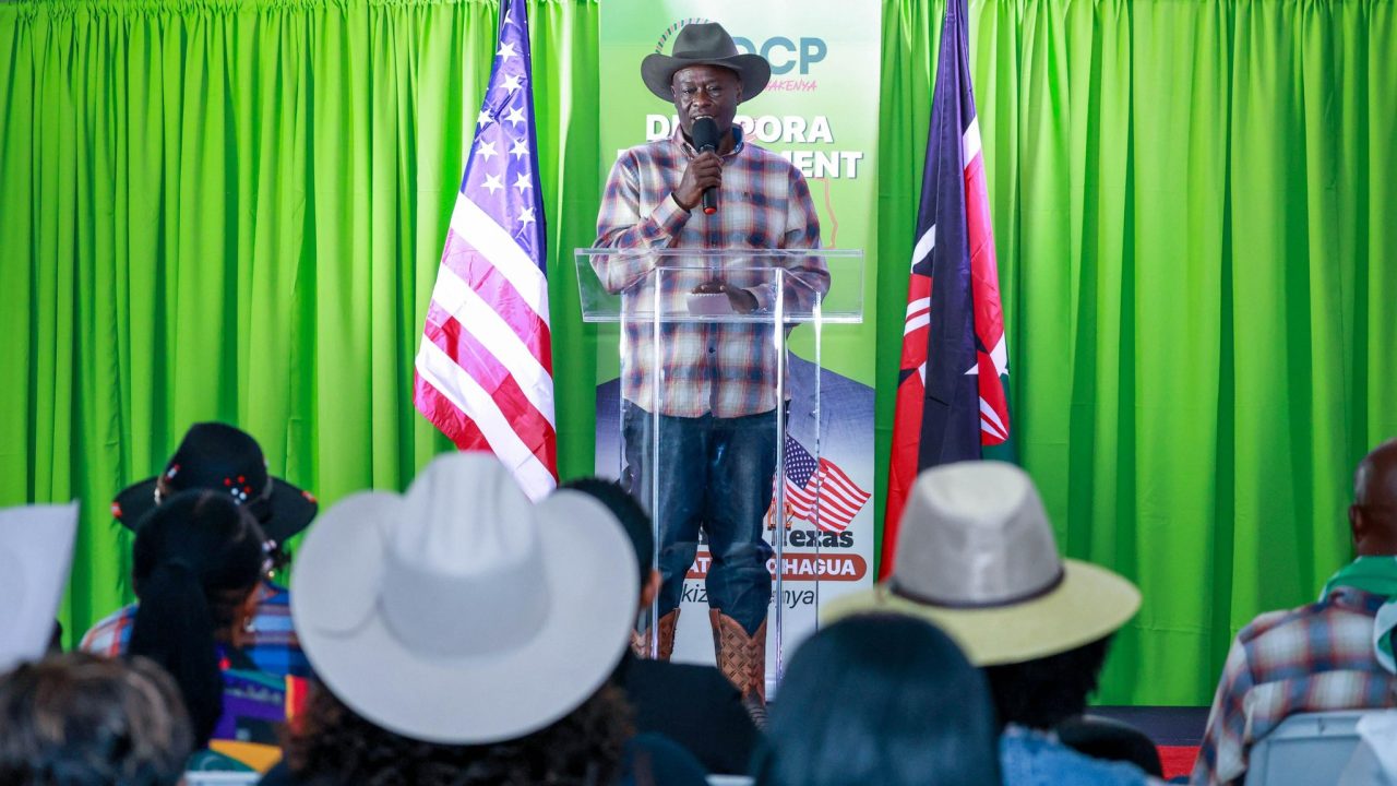 Rigathi Gachagua speaking during a public engagement in the United States