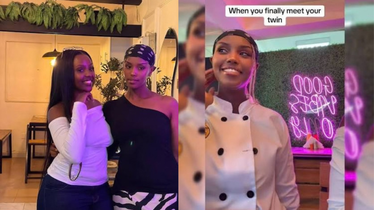 Nikita Kering poses with her viral lookalike Kiki at Kiki’s Kitchen in Kitengela