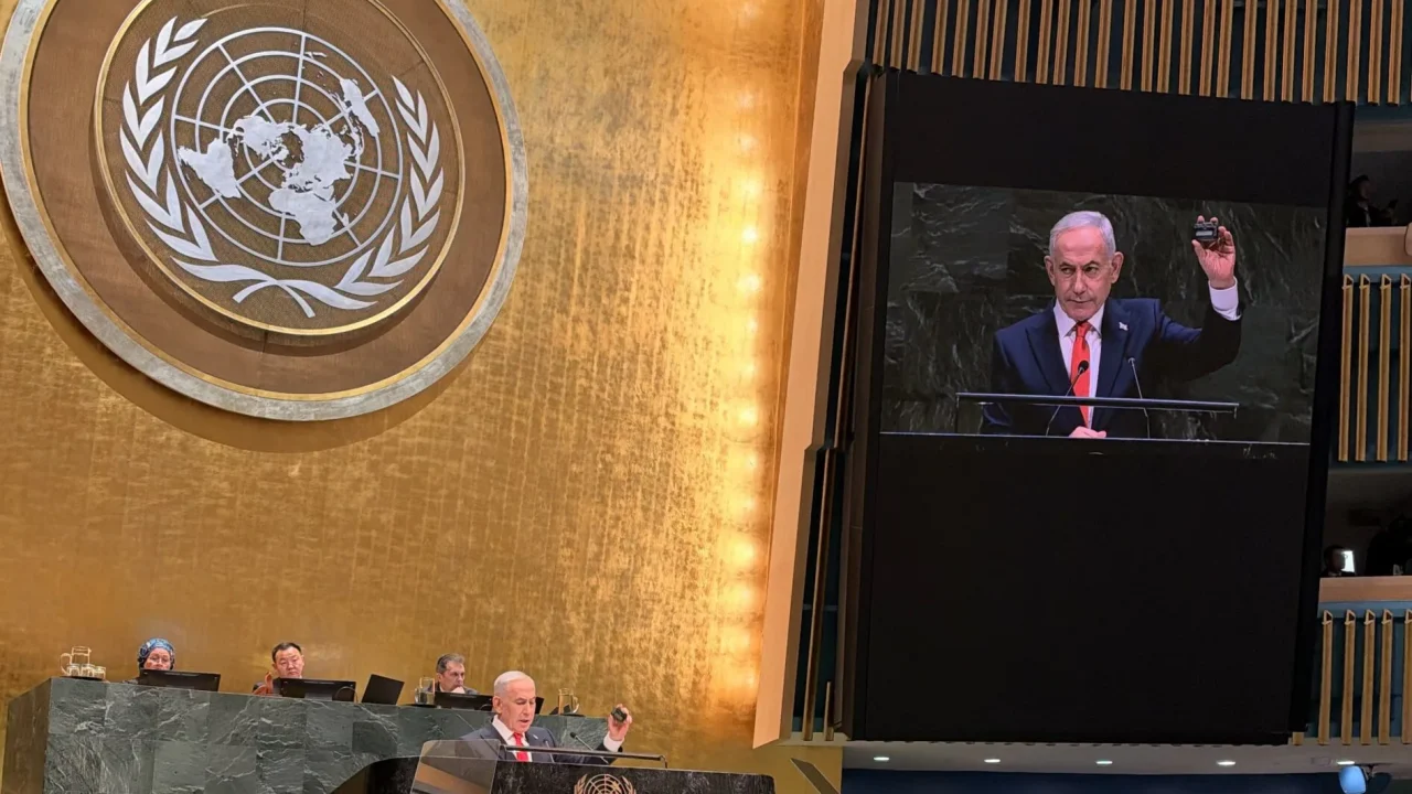 Benjamin Netanyahu addressing the UN General Assembly