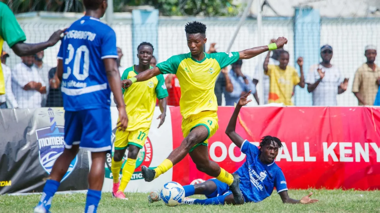 The action between Mombasa United and Kariobangi Sharks during their FKF Premier League promotion/relegation playoff match at the Mbaraki Sports Club on October 1, 2026. (X/Official FKFPL)