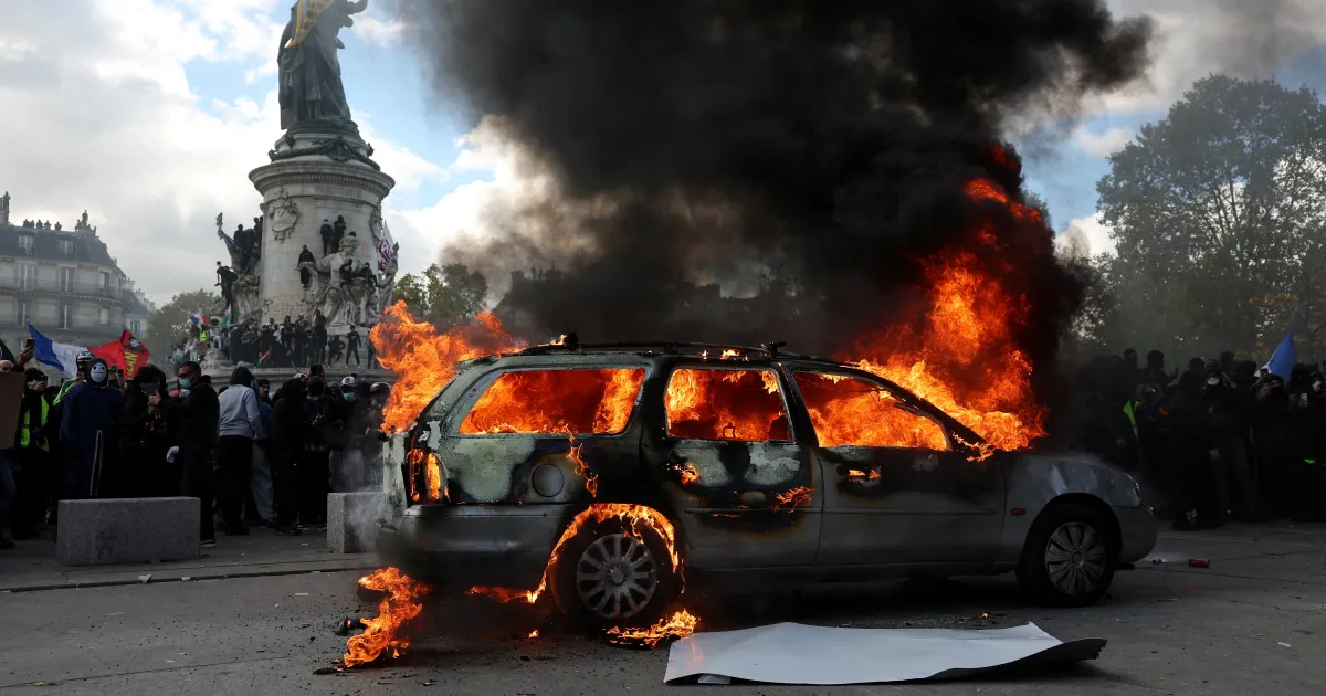 Protesters and police during demonstrations in Europe