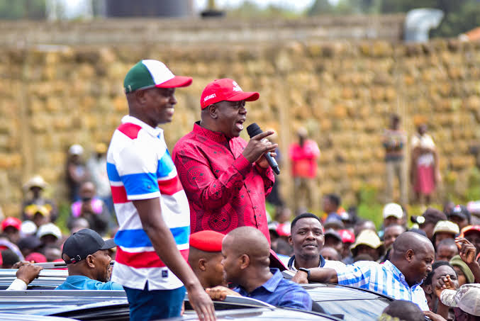 Opposition, Fred Matiang’i, Martha Karua and Ndindi Nyoro at a joint opposition rally in Njoro, Nakuru County.