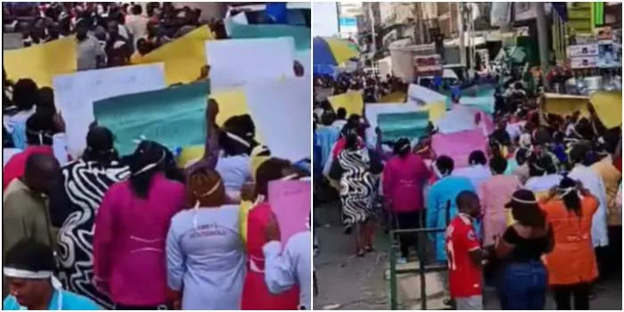 Kamukunji traders marching with placards and twigs during eviction protests