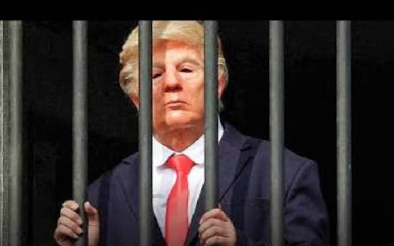 Trump lookalike inside a mock prison cell at Tajrish Square in Tehran